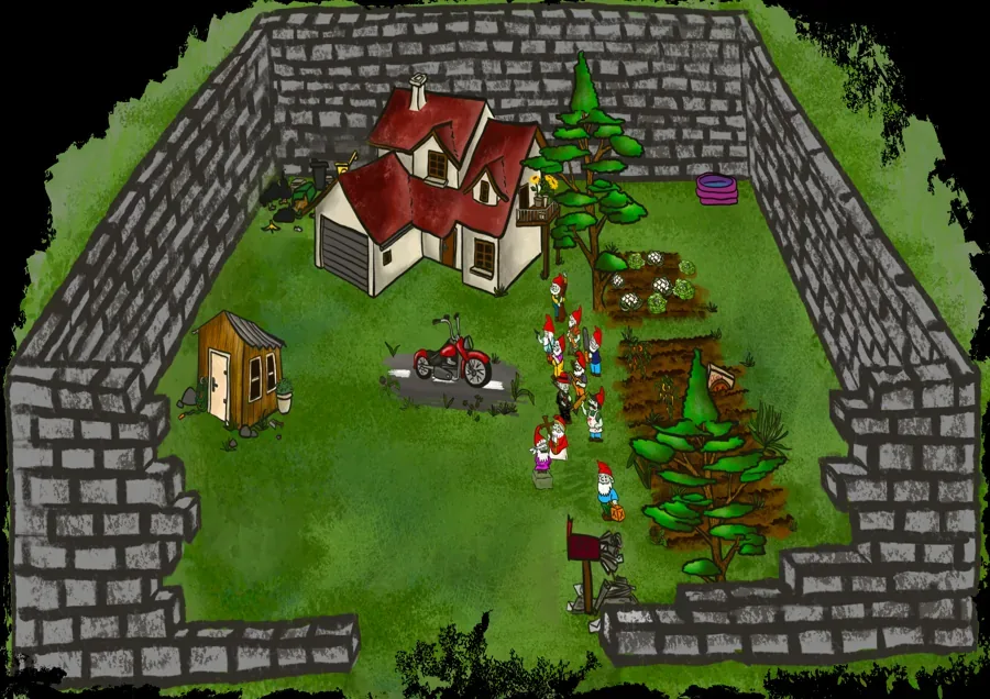 Das chaotische Zombie-WG-Grundstück mit Gartenzwergen