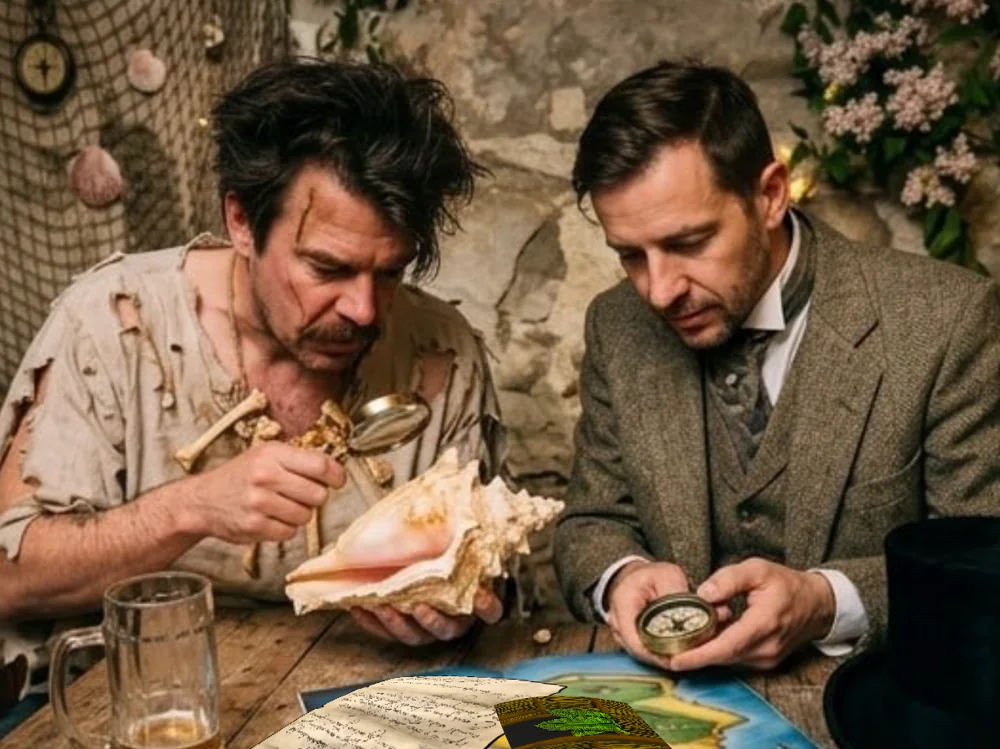 Spielende untersuchen Hinweise am Tisch